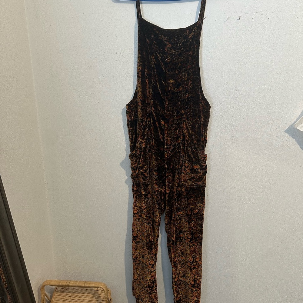 Velvet Floral Jumpsuit - Brown
